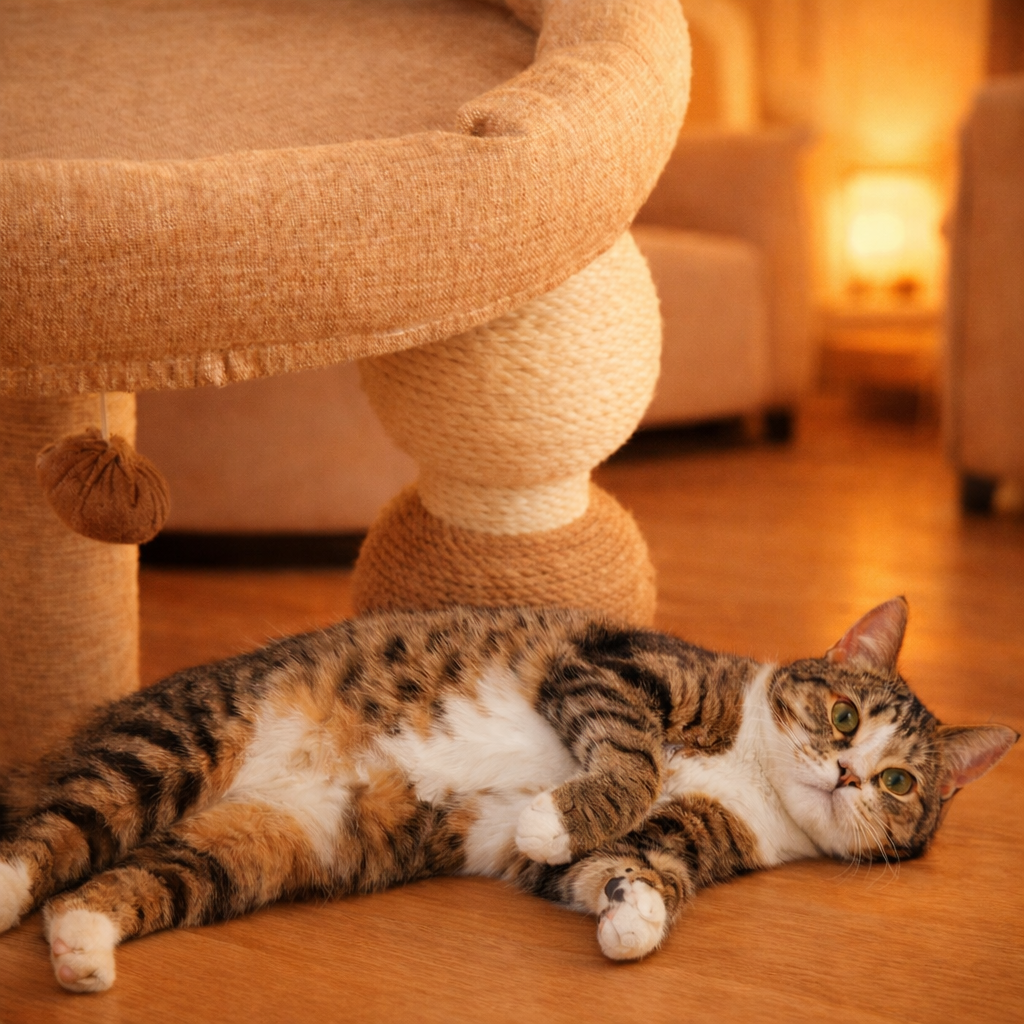 Integrated cat climbing frame and cat bed