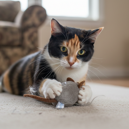 SqueakyMouse 1+1 FREE: Realistic Interactive Plush Cat Toy Squeaky Mouse