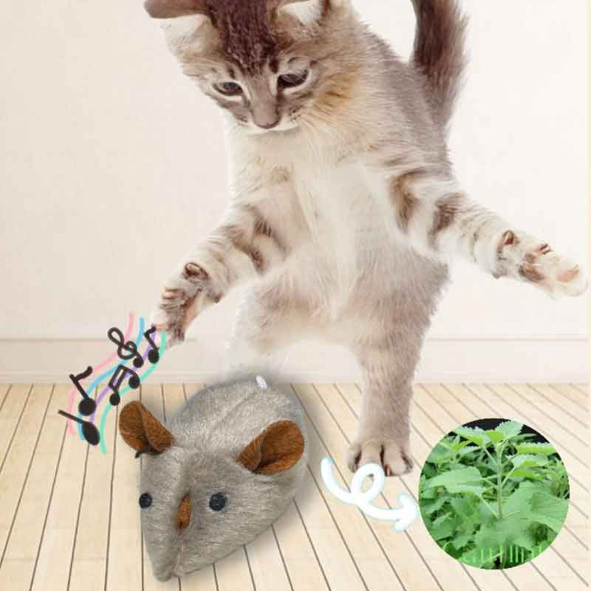 SqueakyMouse 1+1 FREE: Realistic Interactive Plush Cat Toy Squeaky Mouse